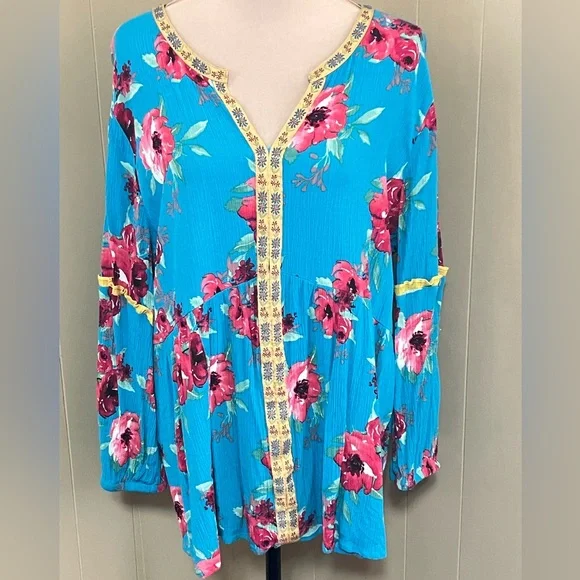 The Pioneer Woman XXL Embroidered Babydoll Floral Blouse Cottagecore Boho Spring - Picture 10 of 11